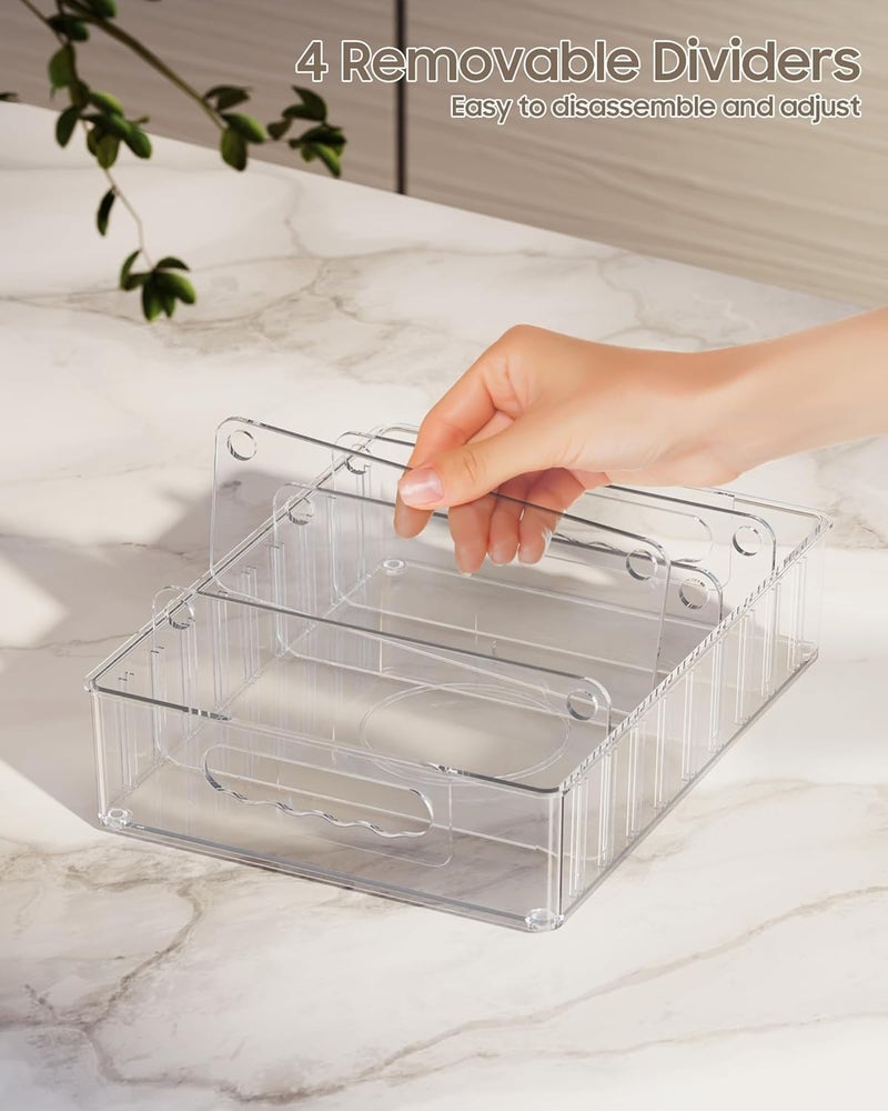 LYNG Lid Organizers Inside Cabinet, Clear Plastic Storage Lid Organizer With 4 Adjustable Dividers, Food Container Lid Organizer For Kitchen Pantry Blue - Image 5